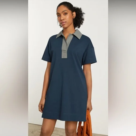 Everlane | Dresses | Everlane Organic Cotton Collared Polo Mini Dress Sz L  Atlantic Blue Grey | Poshmark